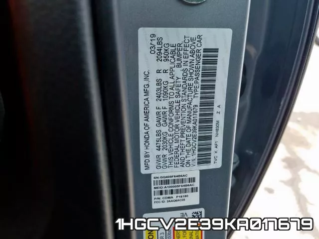 1HGCV2E39KA017679 фото 2