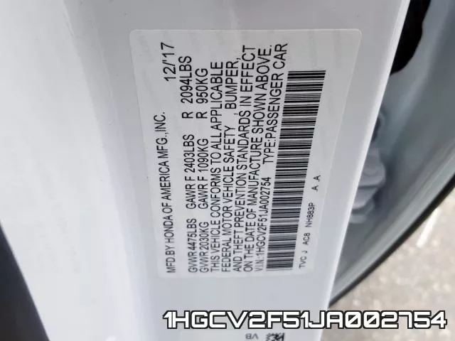 1HGCV2F51JA002754 фото 2