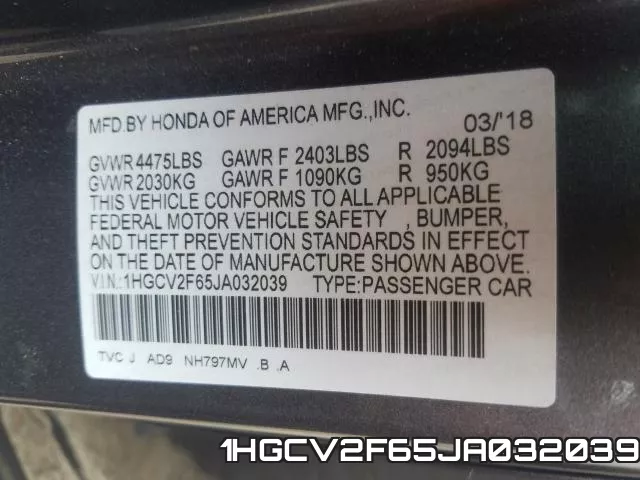1HGCV2F65JA032039 фото 2