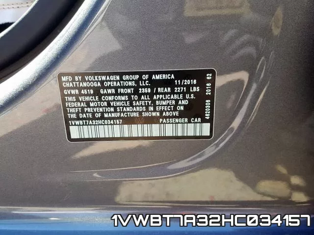 1VWBT7A32HC034157 фото 2