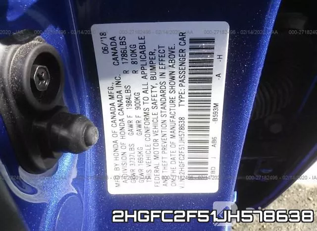 2HGFC2F51JH578638 фото 10