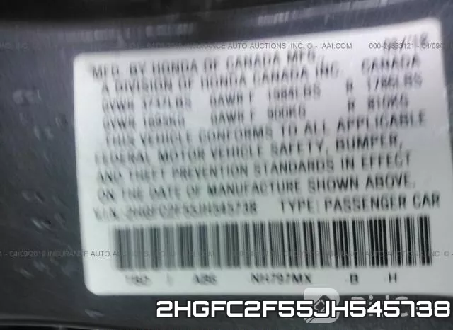 2HGFC2F55JH545738 фото 10