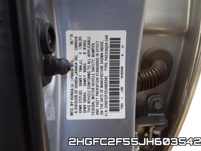 2HGFC2F55JH603542 фото 2