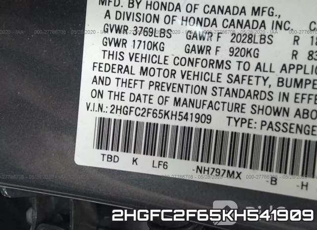 2HGFC2F65KH541909 фото 10