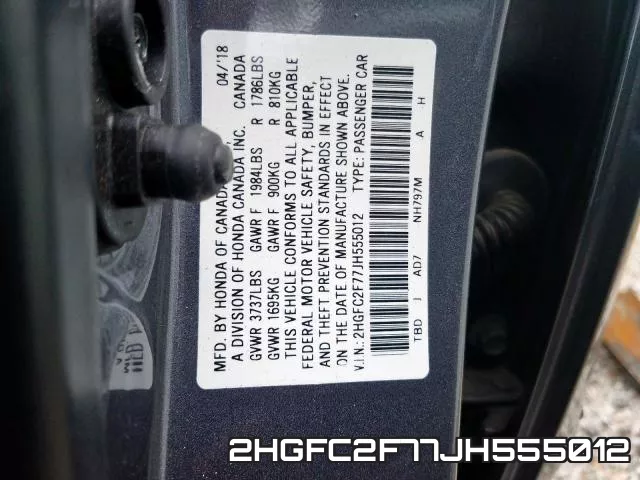 2HGFC2F77JH555012 фото 2