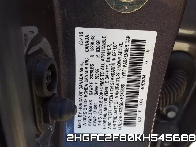 2HGFC2F80KH545688 фото 2
