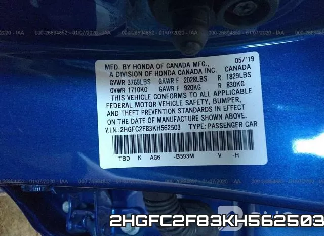 2HGFC2F83KH562503 фото 10