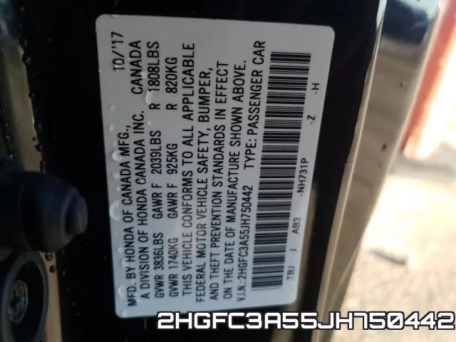 2HGFC3A55JH750442 фото 2