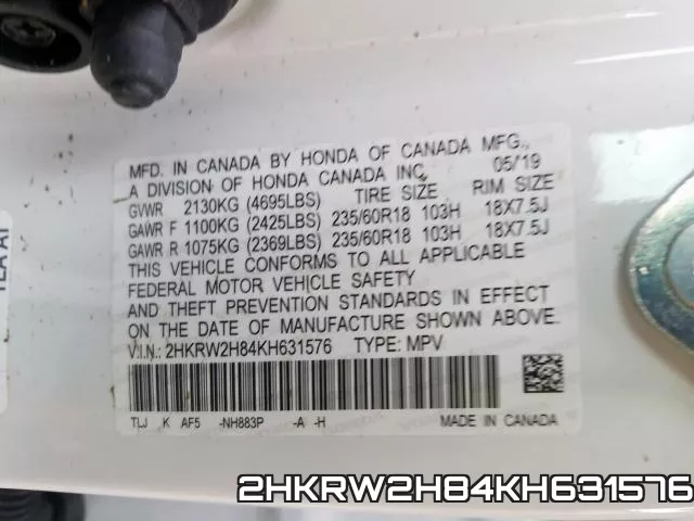 2HKRW2H84KH631576 фото 2