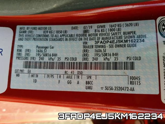 3FADP4EJ5KM162234 фото 2