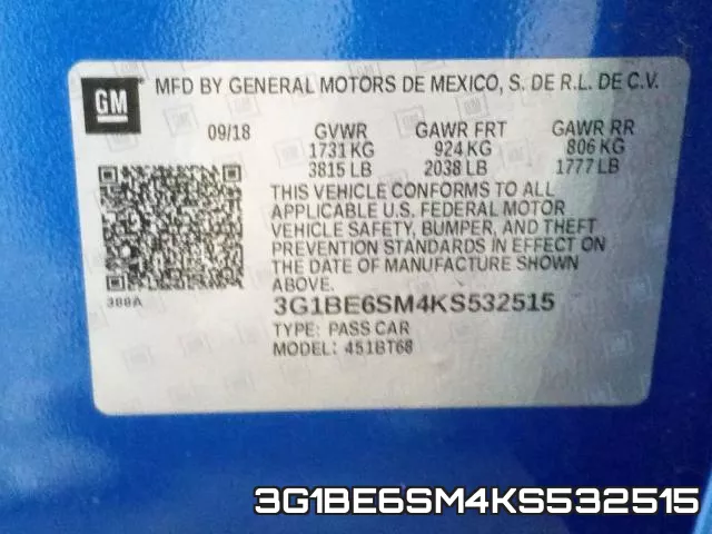 3G1BE6SM4KS532515 фото 2