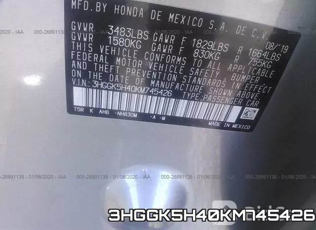 3HGGK5H40KM745426 фото 10