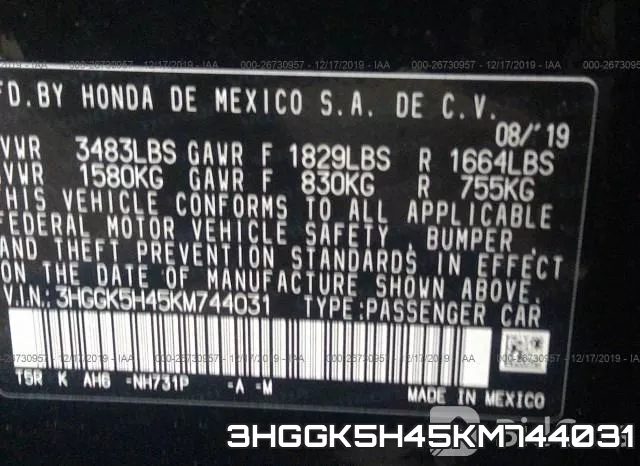 3HGGK5H45KM744031 фото 10