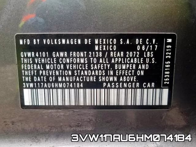 3VW117AU6HM074184 фото 2