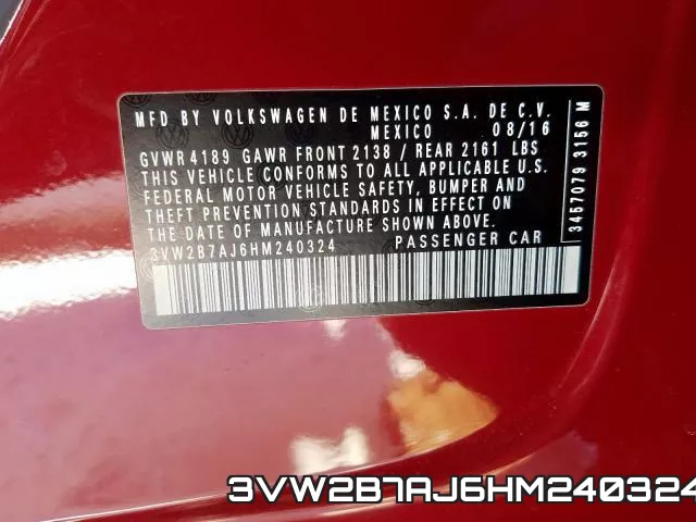 3VW2B7AJ6HM240324 фото 2