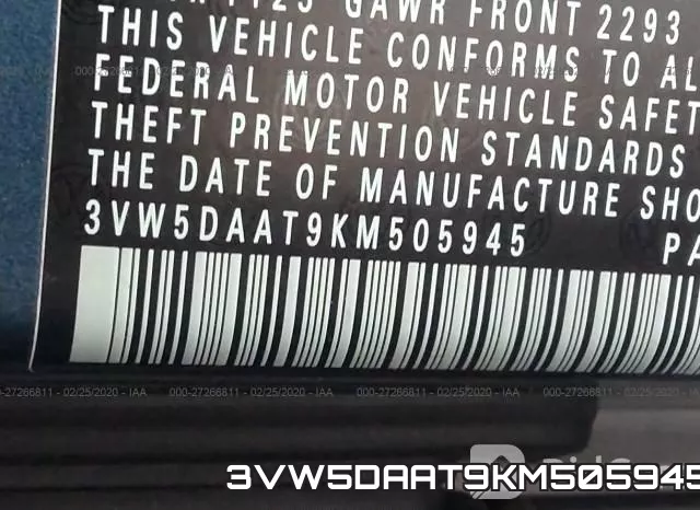 3VW5DAAT9KM505945 фото 10