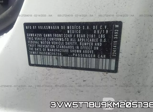 3VW5T7BU9KM205738 фото 10