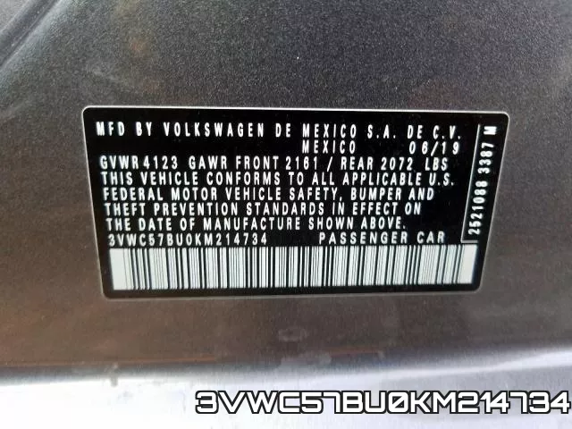 3VWC57BU0KM214734 фото 2
