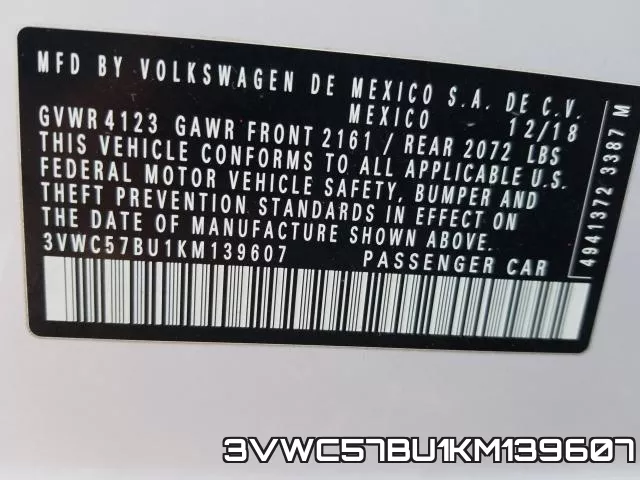 3VWC57BU1KM139607 фото 2