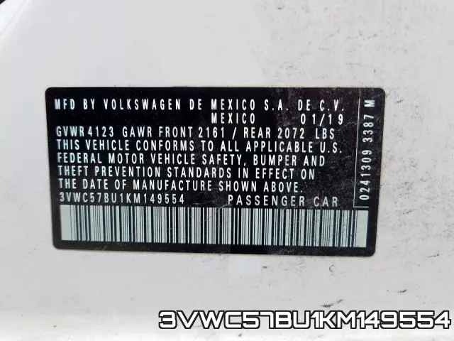 3VWC57BU1KM149554 фото 2