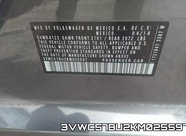 3VWC57BU2KM025597 фото 10