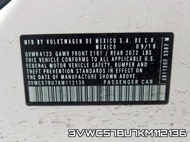 3VWC57BU7KM112136 фото 2