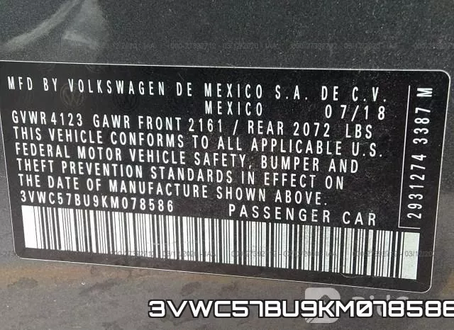 3VWC57BU9KM078586 фото 10