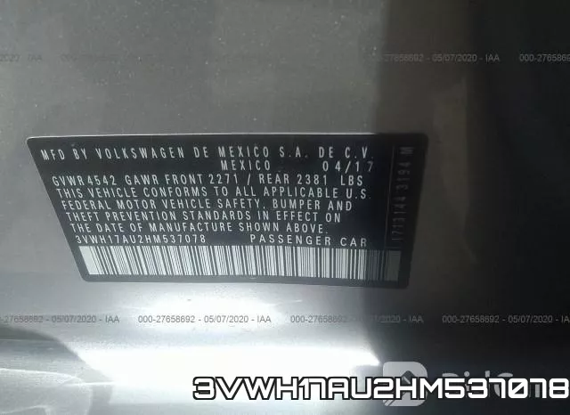 3VWH17AU2HM537078 фото 10