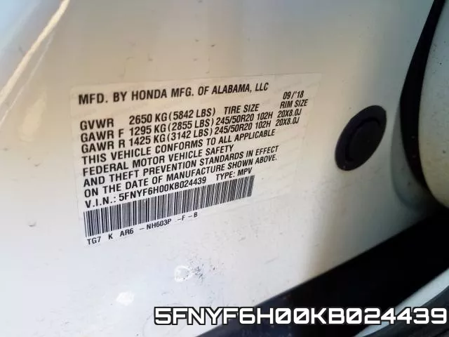 5FNYF6H00KB024439 фото 2