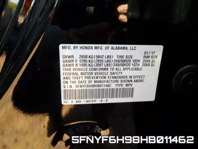 5FNYF6H98HB011462 фото 2