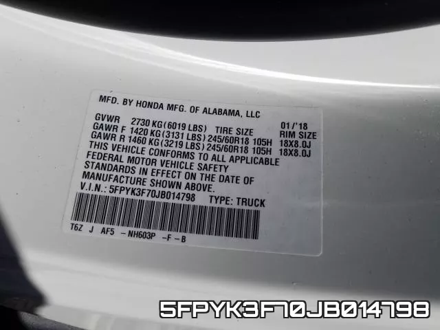 5FPYK3F70JB014798 фото 2