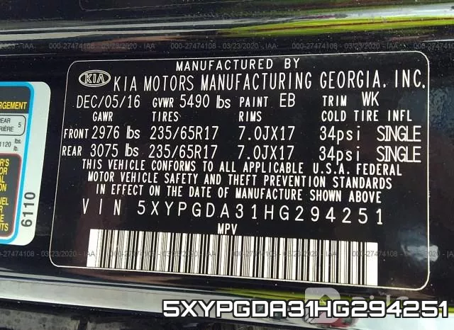 5XYPGDA31HG294251 фото 10