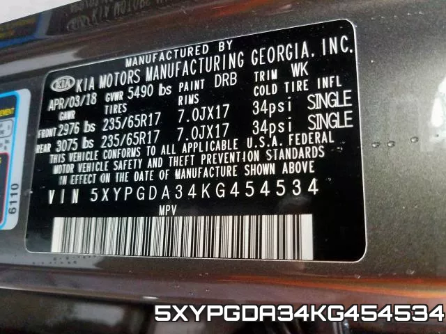 5XYPGDA34KG454534 фото 2