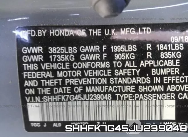 SHHFK7G45JU239048 фото 10