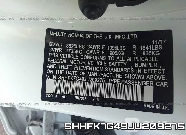 SHHFK7G49JU209275 фото 10