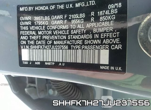 SHHFK7H27JU237556 фото 10
