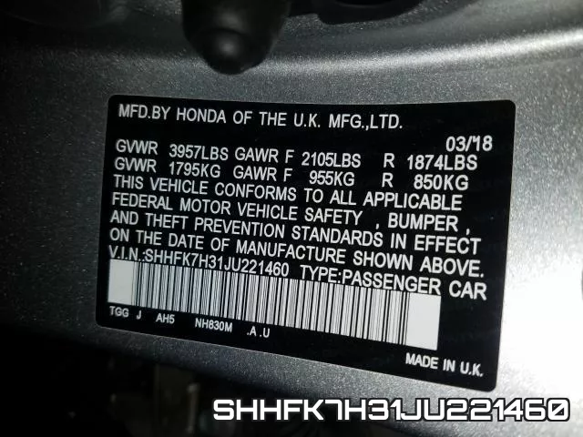 SHHFK7H31JU221460 фото 2