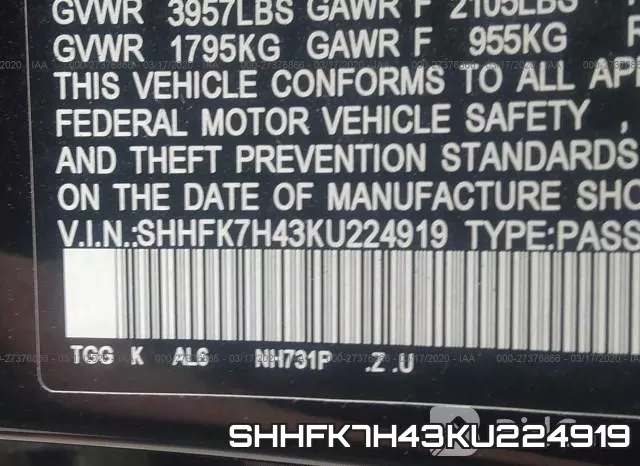 SHHFK7H43KU224919 фото 10