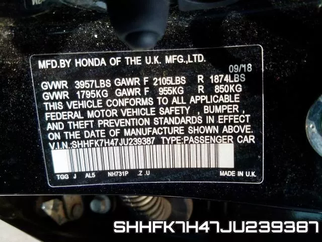 SHHFK7H47JU239387 фото 2
