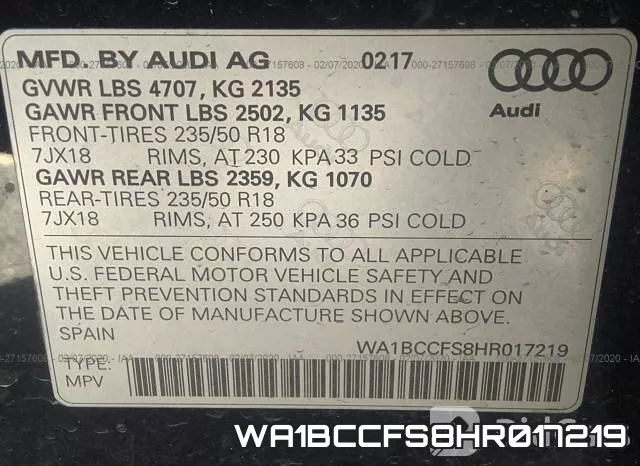 WA1BCCFS8HR017219 фото 10