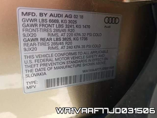 WA1VAAF77JD031506 фото 2