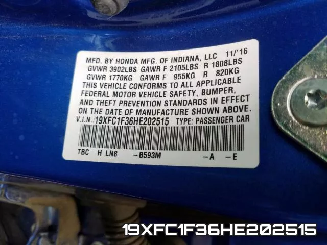 19XFC1F36HE202515 фото 2