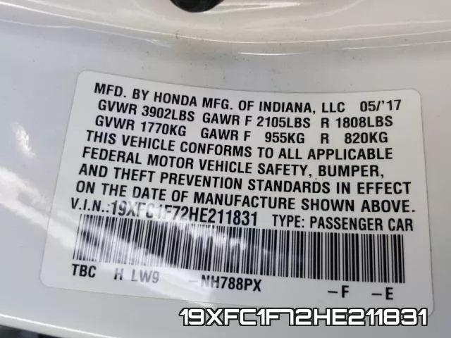 19XFC1F72HE211831 фото 2