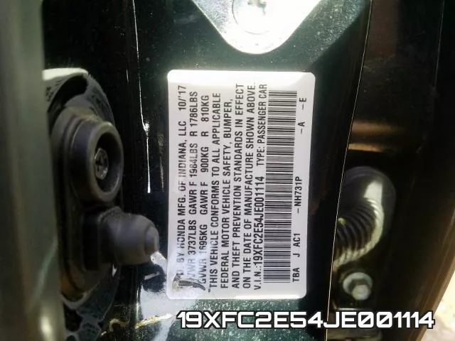 19XFC2E54JE001114 фото 2