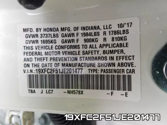 19XFC2F51JE201477 фото 2