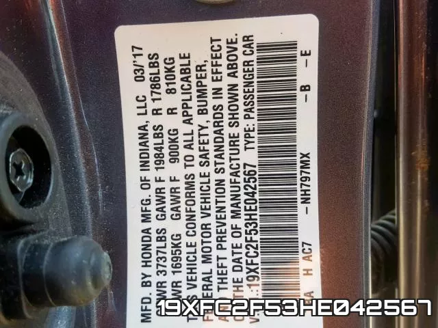 19XFC2F53HE042567 фото 2