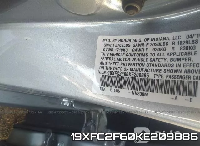 19XFC2F60KE209886 фото 10