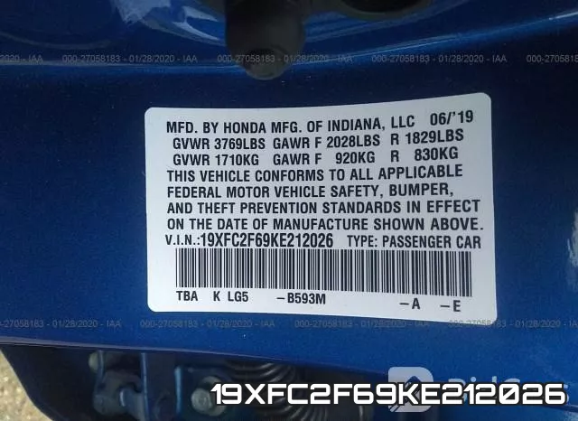 19XFC2F69KE212026 фото 10