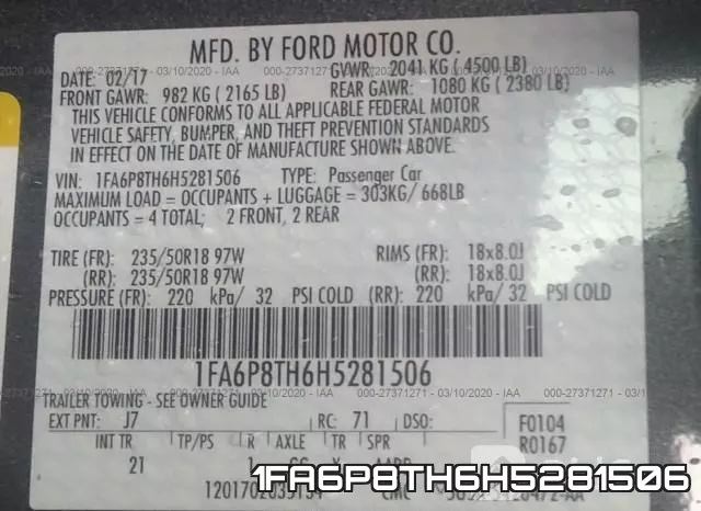 1FA6P8TH6H5281506 фото 10