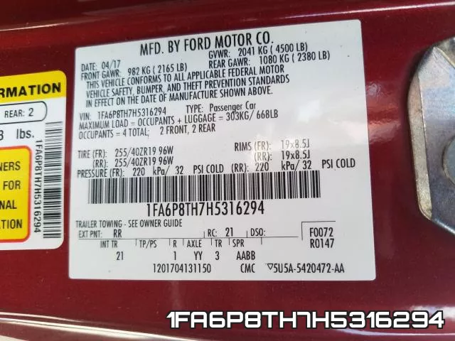 1FA6P8TH7H5316294 фото 2